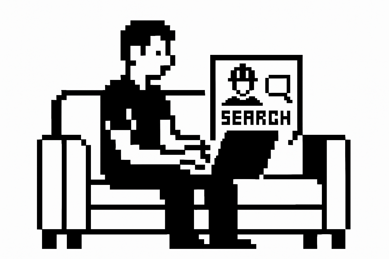 Person searching on laptop, sitting
